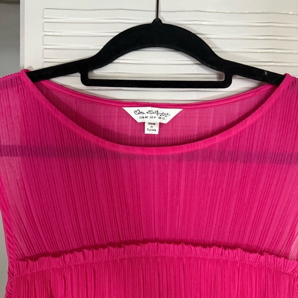 Miss Selfridge Pink Sleeveless Flowy Midi Dress Mesh Neckline - Picture 2 of 7